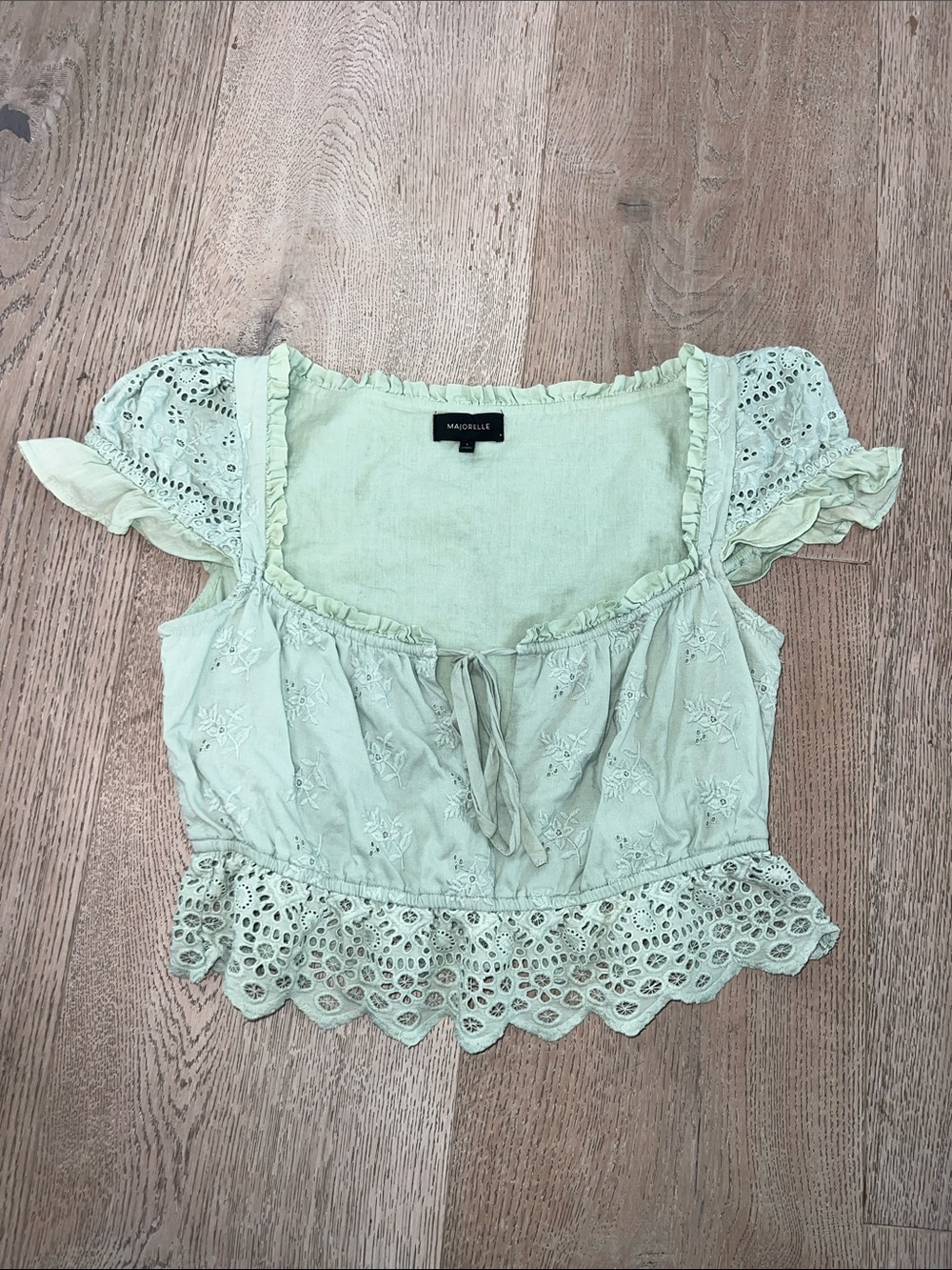 Majorelle Green Eyelet Tie-Front Crop Top size S